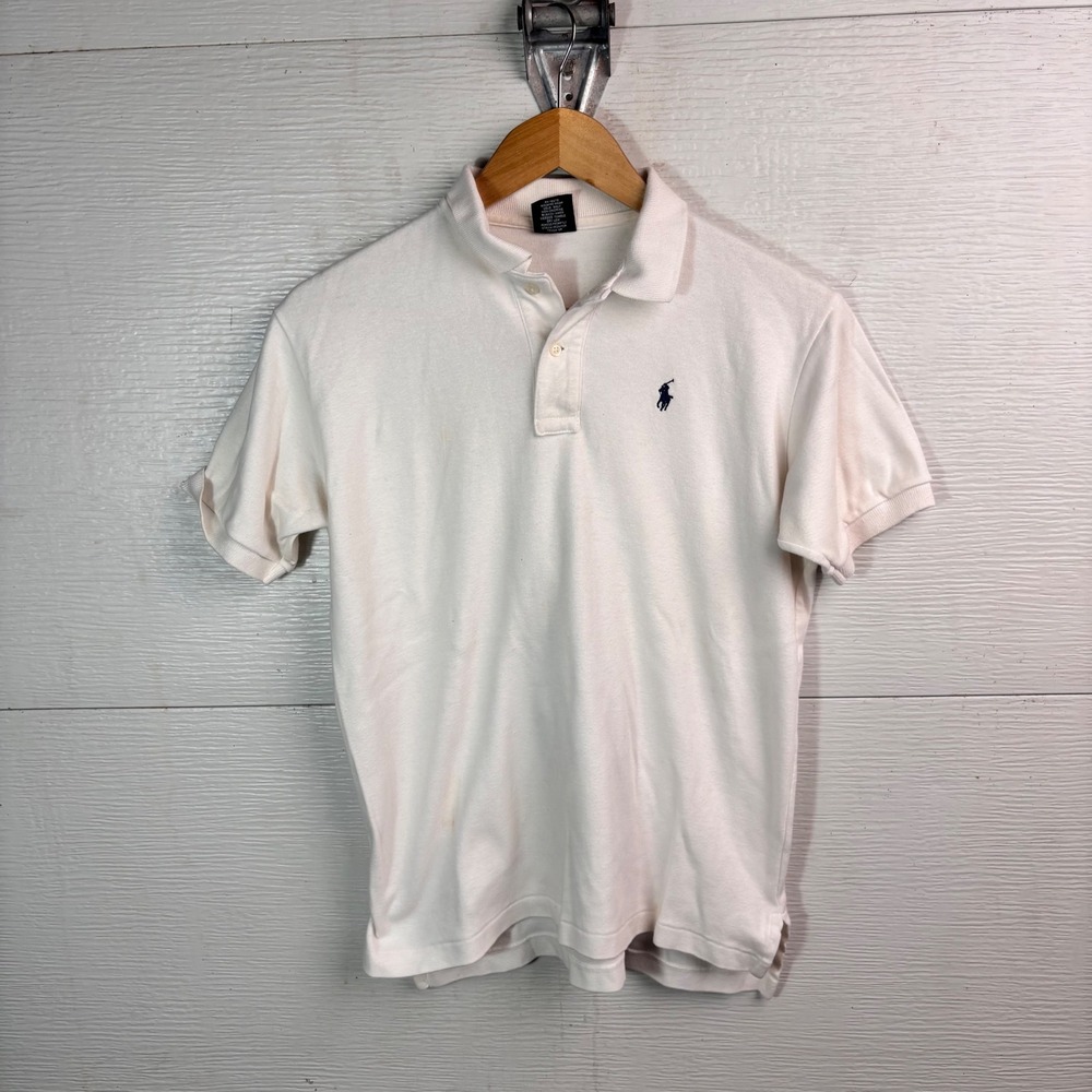 Polo Ralph Lauren White Polo Shirt Navy Pony Cotton Large Preppy